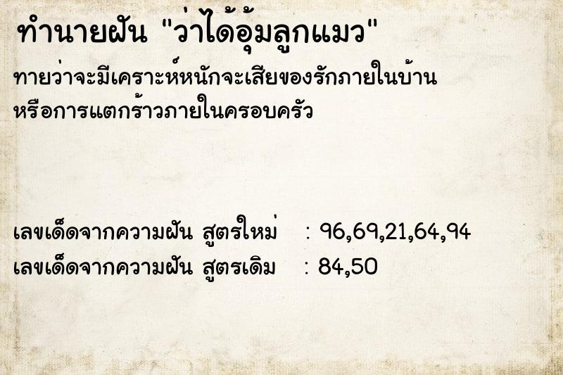 ทำนายฝัน ว่าได้อุ้มลูกแมว ทำนายฝัน ว่าได้อุ้มลูกแมว