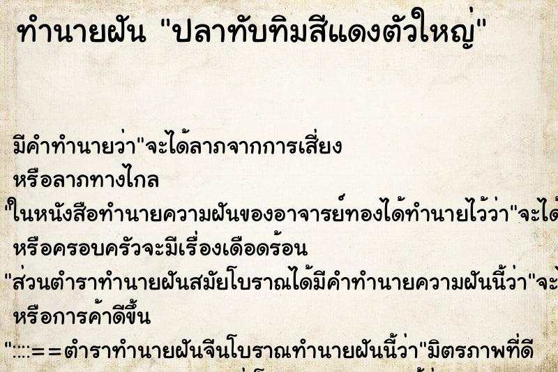 ทำนายฝันปลาทับทิมสีแดงตัวใหญ่ ทำนายฝันทำนายฝันปลาทับทิมสีแดงตัวใหญ่