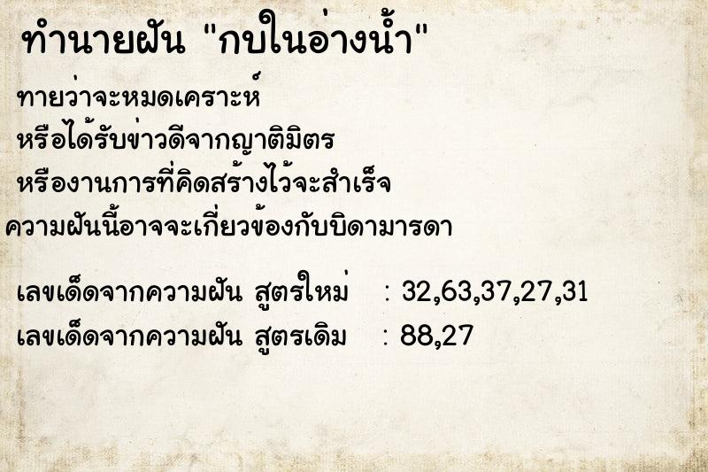 ทำนายฝันกบในอ่างน้ำ ทำนายฝันทำนายฝันกบในอ่างน้ำ