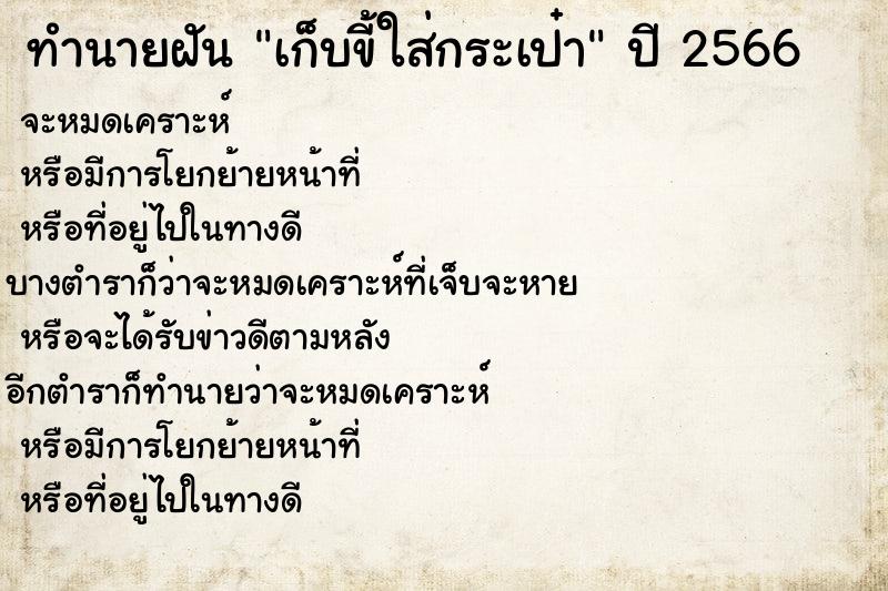 ทำนายฝันเก็บขี้ใส่กระเป๋า ทำนายฝันทำนายฝันเก็บขี้ใส่กระเป๋า