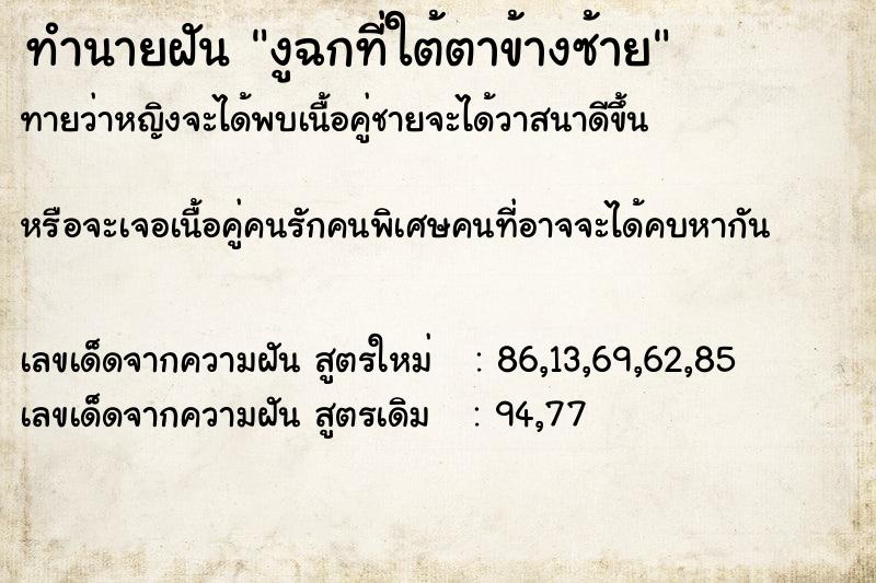 ทำนายฝันงูฉกที่ใต้ตาข้างซ้าย ทำนายฝันทำนายฝันงูฉกที่ใต้ตาข้างซ้าย