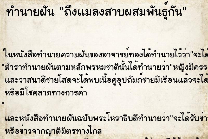 ทำนายฝันถึงแมลงสาบผสมพันธุ์กัน ทำนายฝันทำนายฝันถึงแมลงสาบผสมพันธุ์กัน