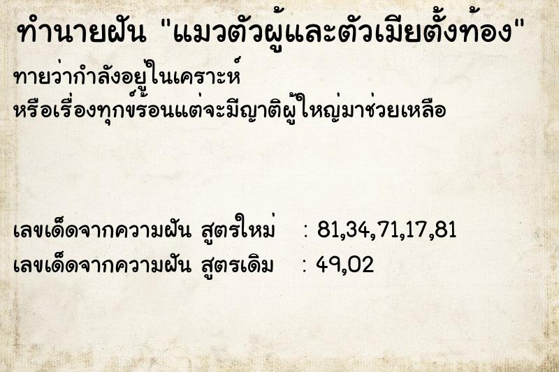 ทำนายฝันทำนายฝันแมวตัวผู้และตัวเมียตั้งท้อง