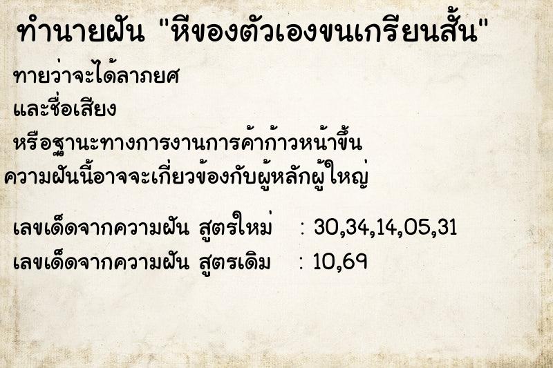 ทำนายฝันหีของตัวเองขนเกรียนสั้น ทำนายฝันทำนายฝันหีของตัวเองขนเกรียนสั้น