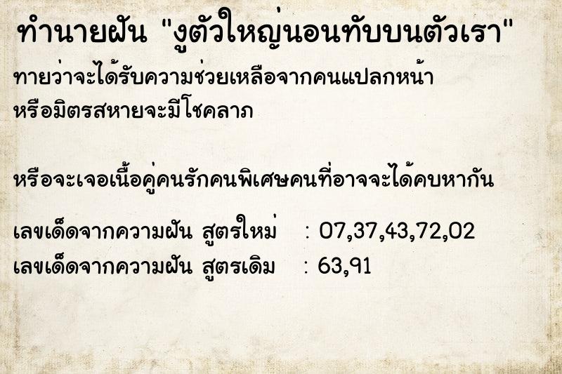 ทำนายฝัน งูตัวใหญ่นอนทับบนตัวเรา ทำนายฝัน งูตัวใหญ่นอนทับบนตัวเรา