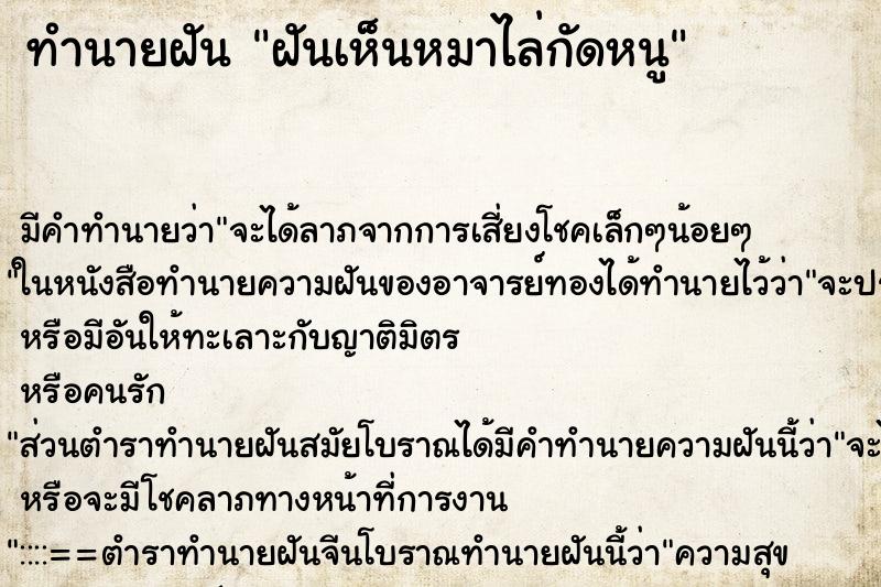 ทำนายฝัน ฝันเห็นหมาไล่กัดหนู ทำนายฝัน ฝันเห็นหมาไล่กัดหนู