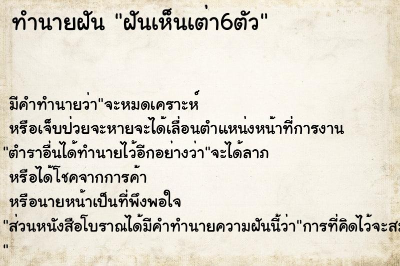 ทำนายฝันฝันเห็นเต่า6ตัว ทำนายฝันทำนายฝันฝันเห็นเต่า6ตัว