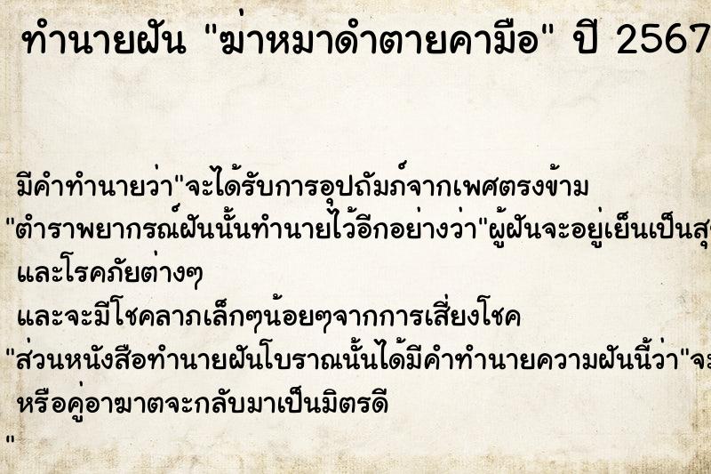 ทำนายฝันฆ่าหมาดำตายคามือ ทำนายฝันทำนายฝันฆ่าหมาดำตายคามือ