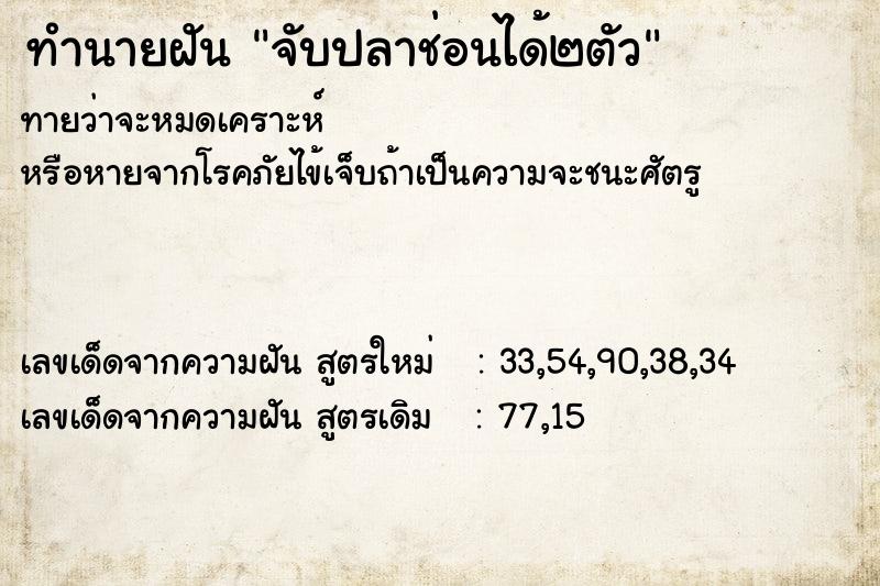 ทำนายฝันจับปลาช่อนได้๒ตัว ทำนายฝันทำนายฝันจับปลาช่อนได้๒ตัว