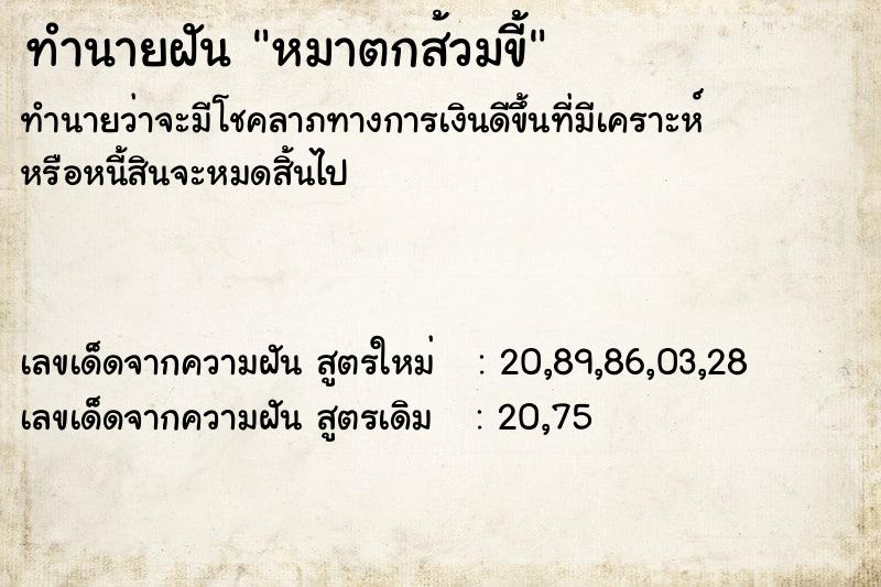 ทำนายฝันหมาตกส้วมขี้ ทำนายฝันทำนายฝันหมาตกส้วมขี้