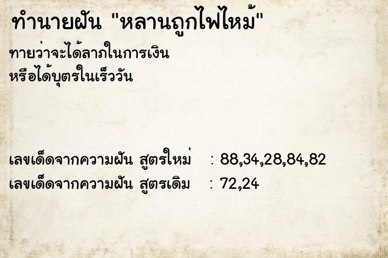 ทำนายฝันหลานถูกไฟไหม้ ทำนายฝันทำนายฝันหลานถูกไฟไหม้
