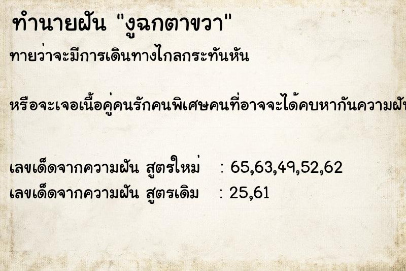 ทำนายฝันทำนายฝันงูฉกตาขวา