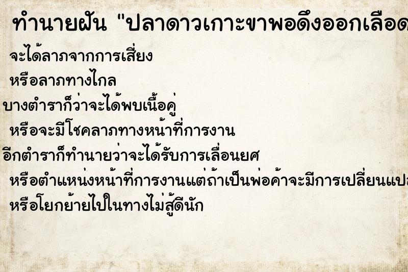 ทำนายฝันปลาดาวเกาะขาพอดึงออกเลือดออกเต็มขา ทำนายฝันทำนายฝันปลาดาวเกาะขาพอดึงออกเลือดออกเต็มขา
