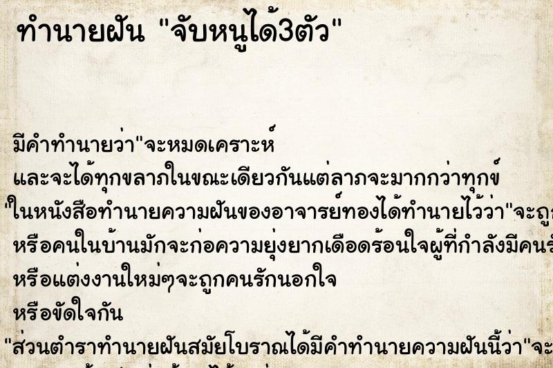 ทำนายฝันจับหนูได้3ตัว ทำนายฝันทำนายฝันจับหนูได้3ตัว