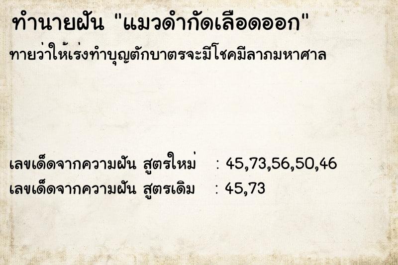 ทำนายฝันแมวดำกัดเลือดออก ทำนายฝันทำนายฝันแมวดำกัดเลือดออก