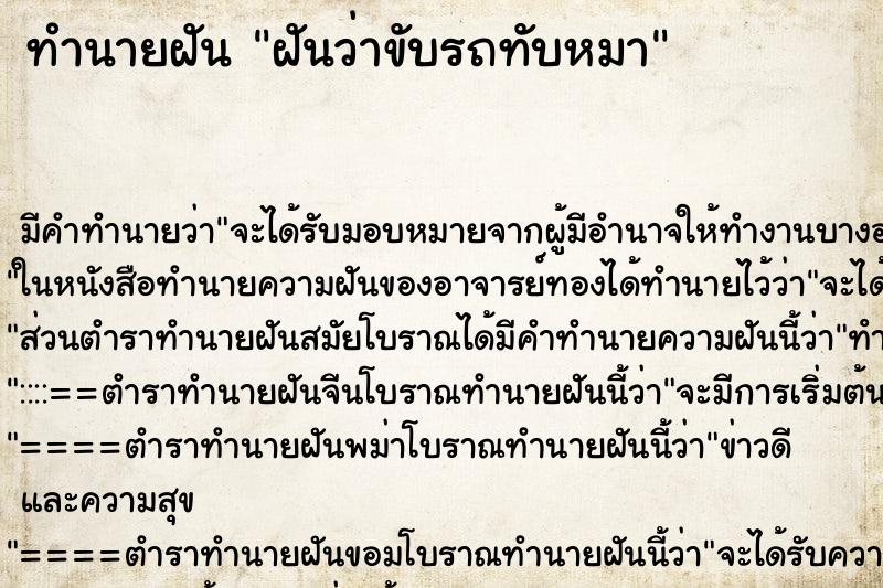 ทำนายฝัน ฝันว่าขับรถทับหมา ตำราโบราณ แม่นที่สุดในโลก