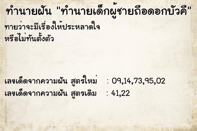 ทำนายฝันทำนายฝันทำนายเด็กผู้ชายถือดอกบัวคื