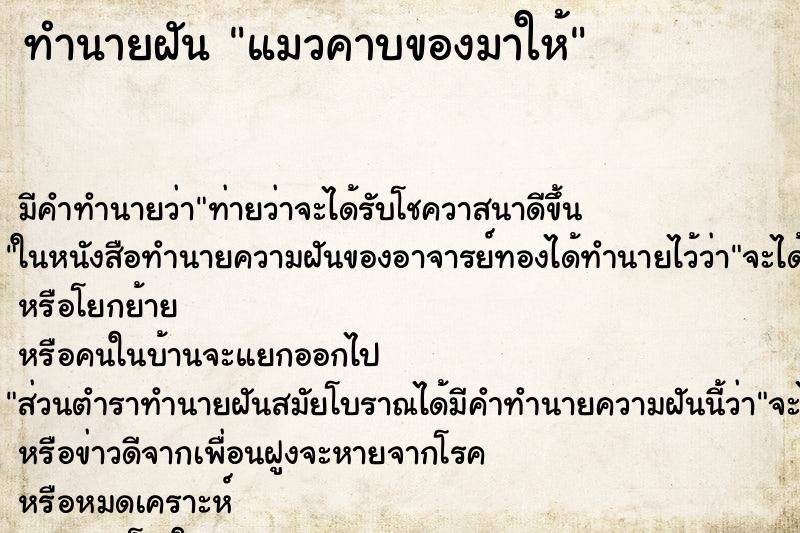 ทำนายฝัน แมวคาบของมาให้