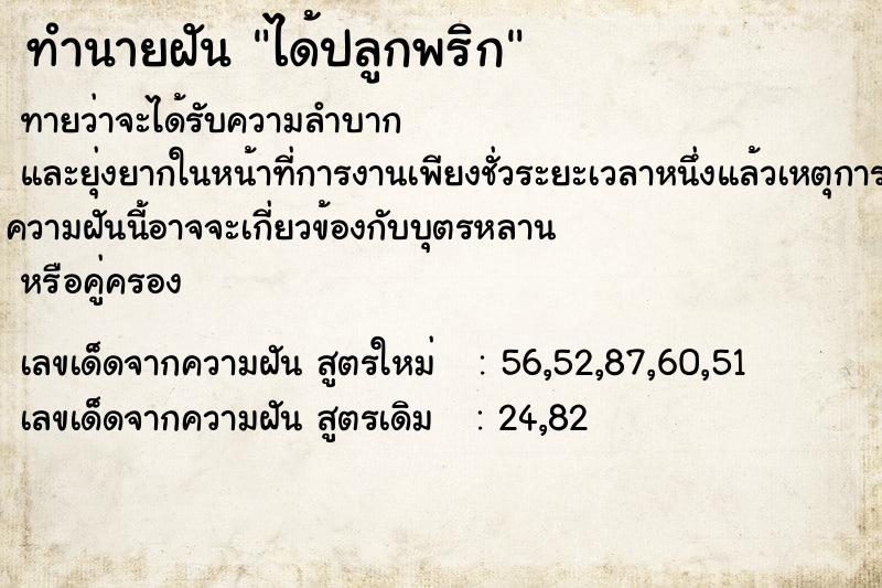 ทำนายฝันได้ปลูกพริก ทำนายฝันทำนายฝันได้ปลูกพริก