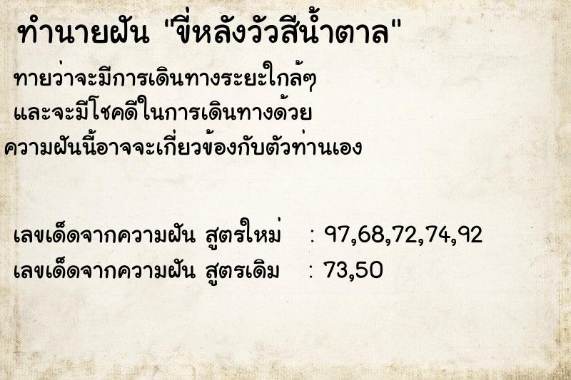 ทำนายฝัน ขี่หลังวัวสีน้ำตาล ตำราโบราณ แม่นที่สุดในโลก