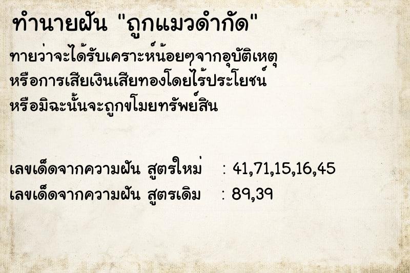 ทำนายฝันถูกแมวดำกัด ทำนายฝันทำนายฝันถูกแมวดำกัด