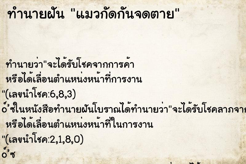 ทำนายฝันแมวกัดกันจดตาย ทำนายฝันทำนายฝันแมวกัดกันจดตาย