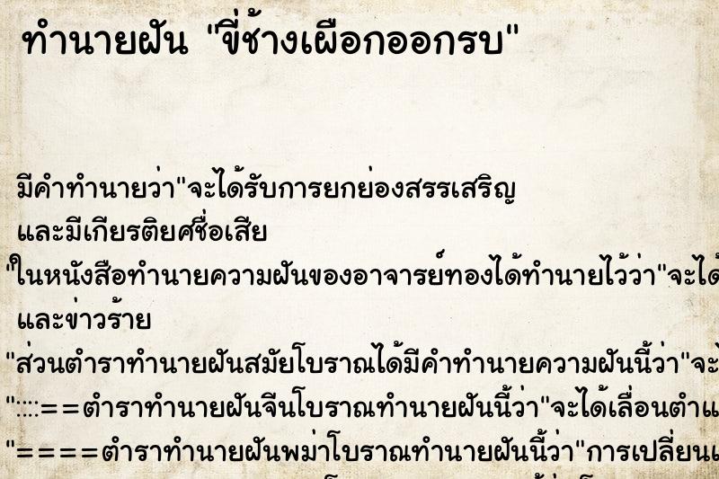 ทำนายฝัน ขี่ช้างเผือกออกรบ ทำนายฝัน ขี่ช้างเผือกออกรบ