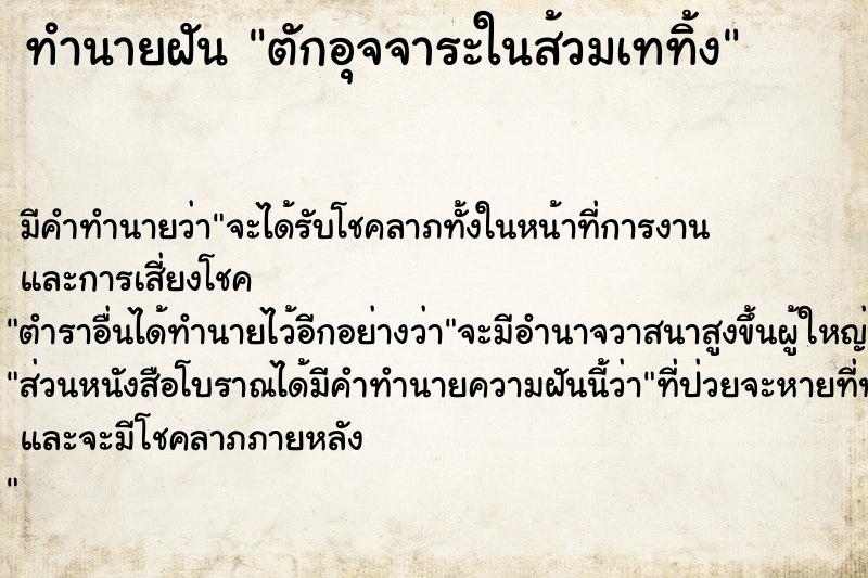 ทำนายฝันตักอุจจาระในส้วมเททิ้ง ทำนายฝันทำนายฝันตักอุจจาระในส้วมเททิ้ง