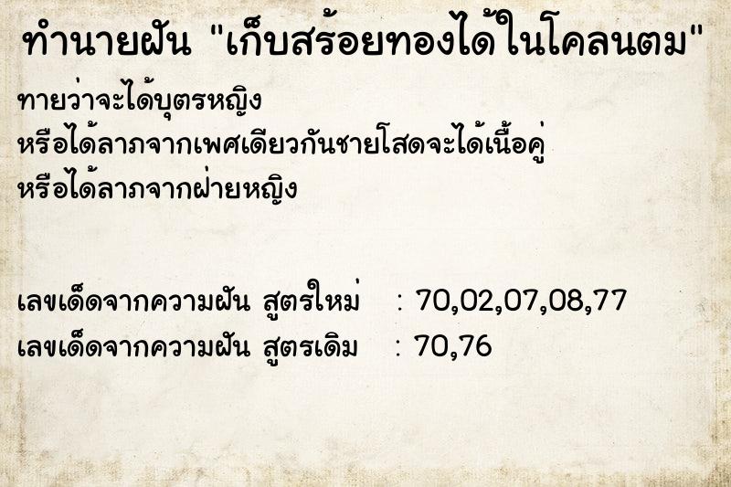 ทำนายฝัน เก็บสร้อยทองได้ในโคลนตม ทำนายฝัน เก็บสร้อยทองได้ในโคลนตม