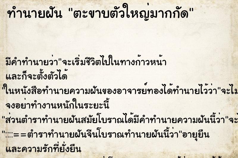 ทำนายฝันตะขาบตัวใหญ่มากกัด ทำนายฝันทำนายฝันตะขาบตัวใหญ่มากกัด