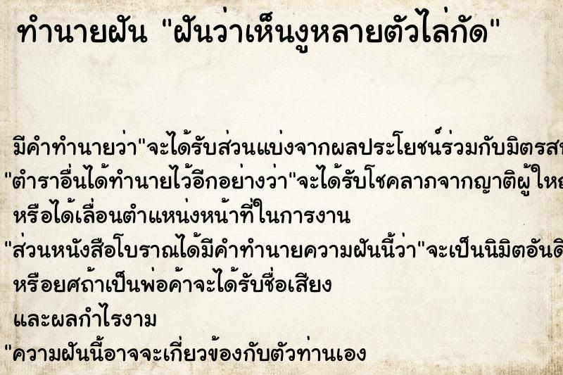ทำนายฝัน ฝันว่าเห็นงูหลายตัวไล่กัด