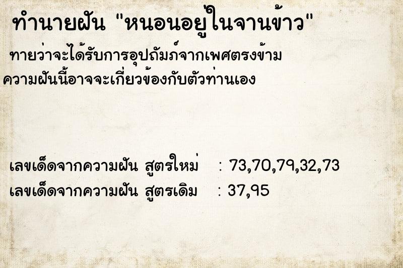 ทำนายฝันหนอนอยู่ในจานข้าว ทำนายฝันทำนายฝันหนอนอยู่ในจานข้าว