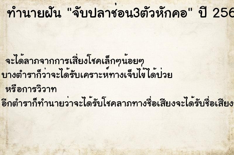 ทำนายฝันทำนายฝันจับปลาช่อน3ตัวหักคอ