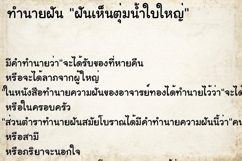 ทำนายฝัน ฝันเห็นตุ่มน้ำใบใหญ่ ตำราโบราณ แม่นที่สุดในโลก