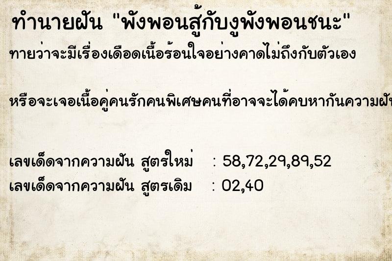 ทำนายฝันพังพอนสู้กับงูพังพอนชนะ ทำนายฝันทำนายฝันพังพอนสู้กับงูพังพอนชนะ