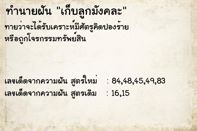 ทำนายฝัน เก็บลูกมังคละ ทำนายฝัน เก็บลูกมังคละ