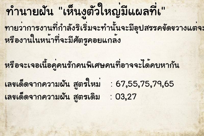 ทำนายฝันทำนายฝันเห็นงูตัวใหญ่มีแผลที่à