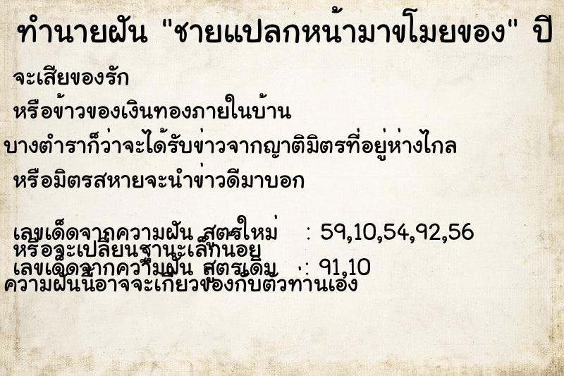 ทำนายฝันทำนายฝันชายแปลกหน้ามาขโมยของ