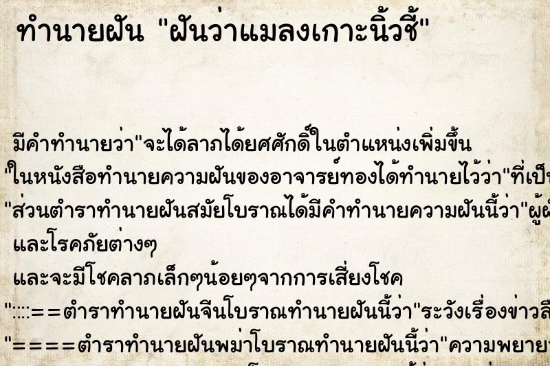 ทำนายฝัน ฝันว่าแมลงเกาะนิ้วชี้ ตำราโบราณ แม่นที่สุดในโลก