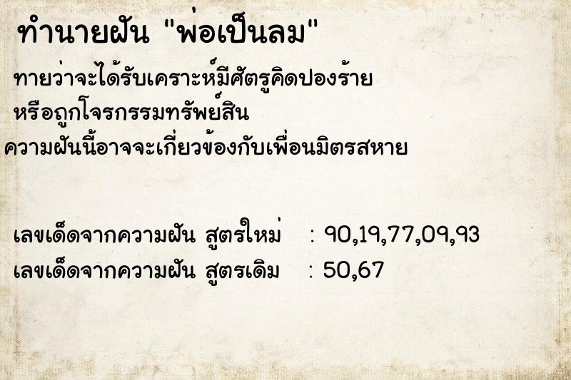 ทำนายฝัน พ่อเป็นลม