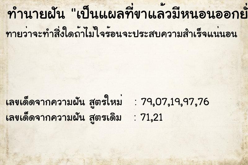 ทำนายฝันทำนายฝันเป็นแผลที่ขาแล้วมีหนอนออกยั่วเยี๊อะ
