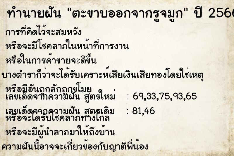 ทำนายฝัน ตะขาบออกจากรูจมูก ทำนายฝัน ตะขาบออกจากรูจมูก