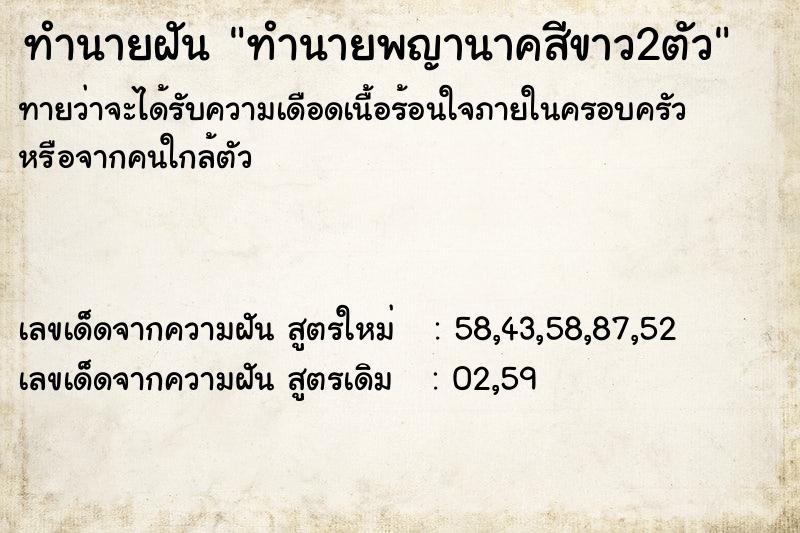 ทำนายฝันทำนายพญานาคสีขาว2ตัว ทำนายฝันทำนายฝันทำนายพญานาคสีขาว2ตัว