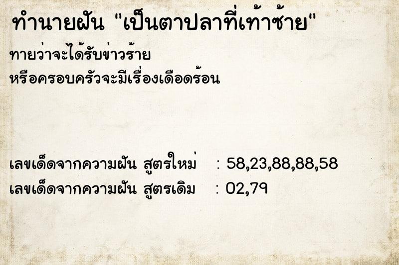 ทำนายฝันเป็นตาปลาที่เท้าซ้าย ทำนายฝันทำนายฝันเป็นตาปลาที่เท้าซ้าย