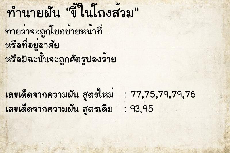 ทำนายฝันขี้ในโถงส้วม ทำนายฝันทำนายฝันขี้ในโถงส้วม