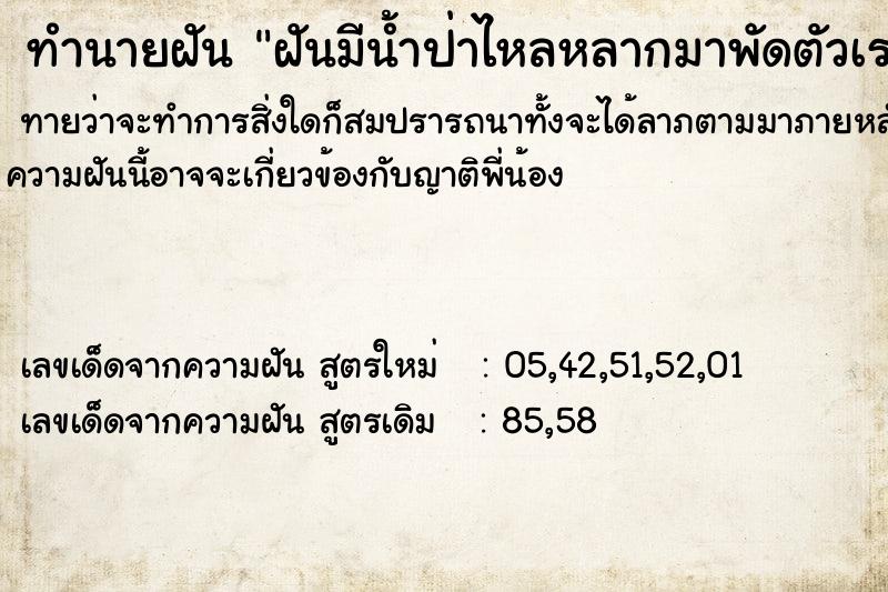ทำนายฝันฝันมีน้ำป่าไหลหลากมาพัดตัวเรา ทำนายฝันทำนายฝันฝันมีน้ำป่าไหลหลากมาพัดตัวเรา