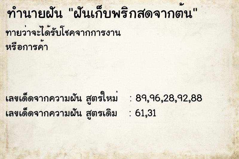 ทำนายฝันทำนายฝันฝันเก็บพริกสดจากต้น