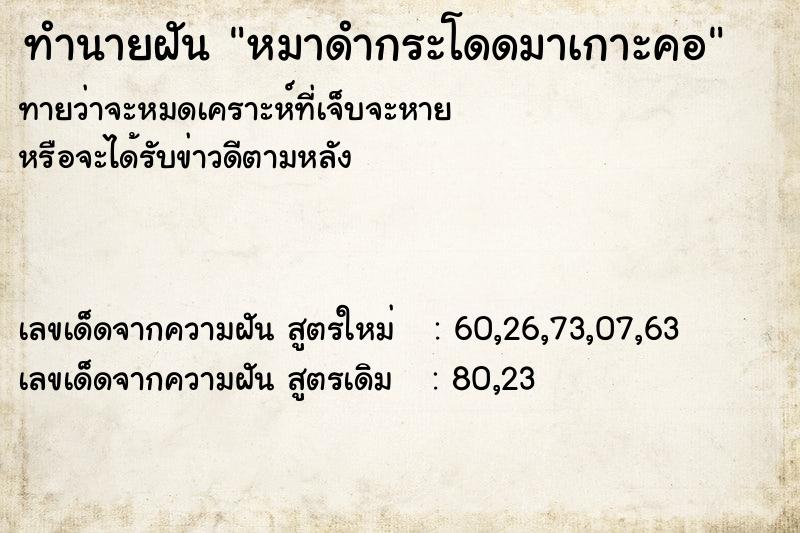 ทำนายฝันหมาดำกระโดดมาเกาะคอ ทำนายฝันทำนายฝันหมาดำกระโดดมาเกาะคอ