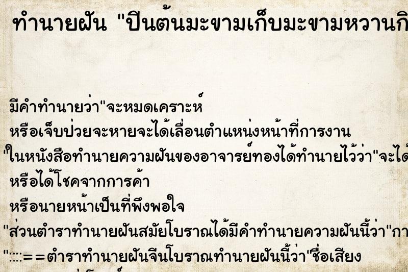 ทำนายฝัน ปีนต้นมะขามเก็บมะขามหวานกิน ตำราโบราณ แม่นที่สุดในโลก