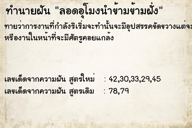 ทำนายฝันลอดอุโมงนำข้ามข้ามฝั่ง ทำนายฝันทำนายฝันลอดอุโมงนำข้ามข้ามฝั่ง